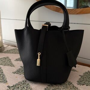 New Elegant Vegan Leather Black Handbag with Lock